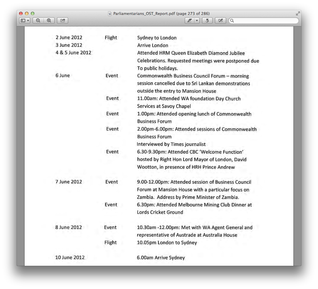 Senator Eggleston - Sydney London-Sydney trip - 2/6/12 to 10/6/12 - Page 273 of Parliamentarian OST Report January to June 2012