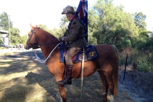 Ready to march: The ABC's David Evans and his mare Sarah getting ready for ANZAC Day. Courtesy of Lisa Herbert and ABC Rural