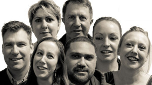 Pictured (clockwise from left): ABC New England Northwest's Mornings Producer John Hyde, Regional Content Manager Jennifer Ingall, Sport Editor Mark Lowe, Breakfast Presenter Anna Moulder, Mornings Presenter Kelly Fuller, Open Producer Tim Lehā, News Journalist Kerrin Thomas.